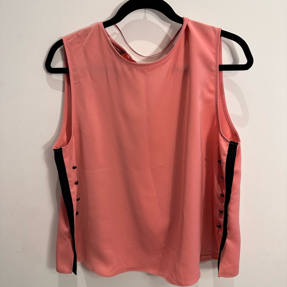 Zara Pink Sleeveless top with black tuxedo buttons sz XL